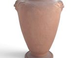 a clay vase with a handle on a white background