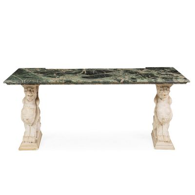 GRANDE TABLE CONSOLE EN MARBRES DIVERS, XIXE-XXE SIÈCLE