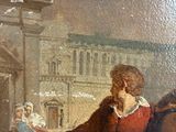 a painting of a man riding a horse on the street