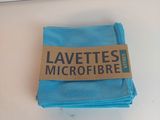 a blue cloth with a brown label on it