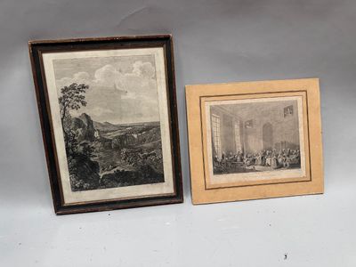 two framed pictures of a view of a city and a painting of a church