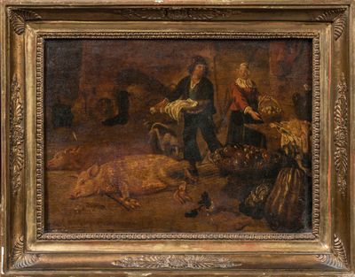 une image représentant un tableau où l'on voit un homme et une femme dans une grange