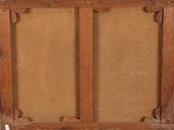 an old wooden frame with a painting hanging on it ' s side