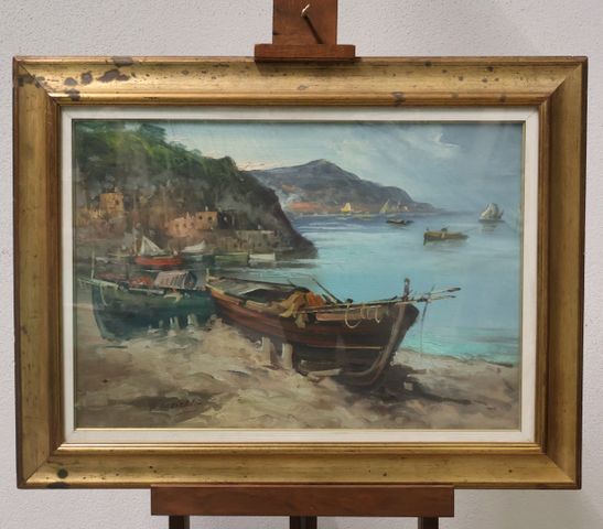 « Vue maritime ». Huile sur toile. Signature à identifier en bas ...