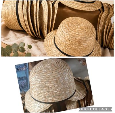 deux photos de chapeaux ornés d'un ruban noir et une photo d'un chapeau orné d'un ruban noir