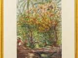 an image of a painting of a couple walking down a path in the woods