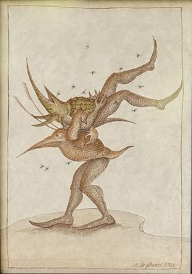 an illustration of a drawing of a man holding a fish in his hands