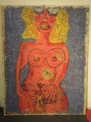 an image of a painting of a nude woman on a table