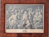 peinture d'un groupe de personnes assises autour d'une table dans une pièce