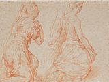 un dessin représentant deux femmes debout l'une à côté de l'autre