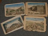 four old postcards of a city with buildings and people on them
