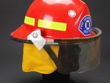fireman ' s helmet with face shield and visor on a black background