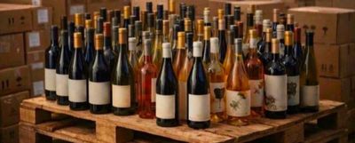 de nombreuses bouteilles de vin posées sur une palette en bois
