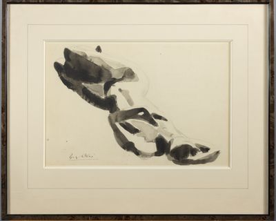 peinture représentant une tête de vache en noir et blanc, dans un cadre marron