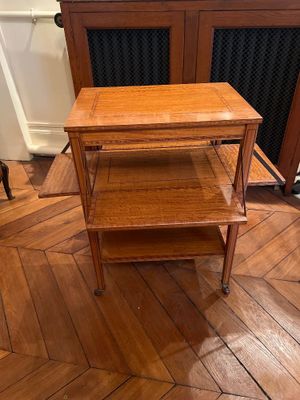an image of a wooden table with two shelves on top of it