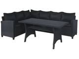a black patio furniture set with a table and chairs