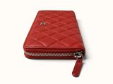 leather wallet with zipper and zipper closure on white background