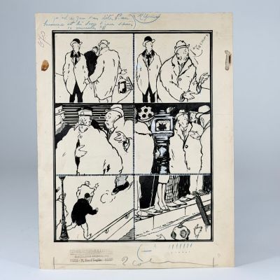 un dessin en noir et blanc tiré d'une bande dessinée représentant un homme en costume