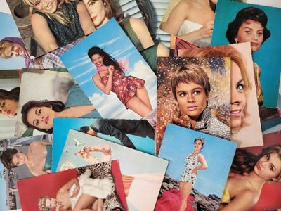 many different pictures of a woman on a bed
