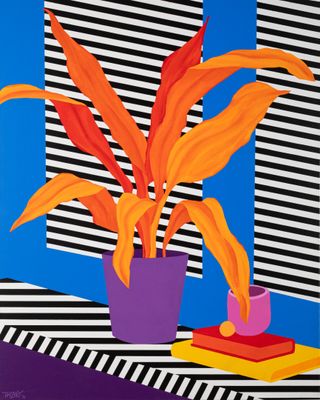 an image of a painting of a potted plant on a table