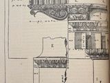 an open book with a drawing of architectural details on it
