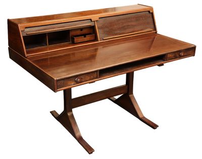 an image of a wooden desk with a drawer on it