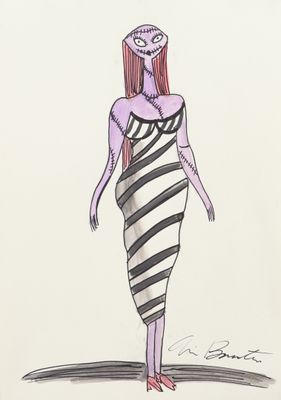 an image of a drawing of a woman in a striped dress