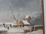 painting of a winter scene with people on a frozen lake