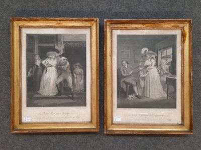 two framed pictures of a couple of people in a room
