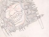 drawing of a man with a beard and a knife in his hand