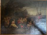 a painting of a group of people in a river