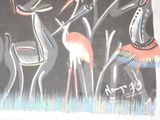 a picture of a painting of a group of animals in a field
