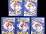 four pokemon cards with a red and white poke - n - poke ball on them