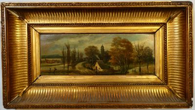 peinture à l'huile d'une scène de ferme dans un cadre doré