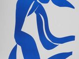 painting of a woman in a blue dress on a white background