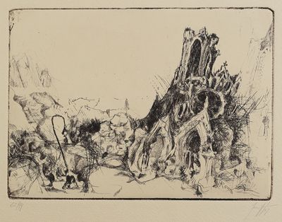 un dessin en noir et blanc représentant un groupe d'animaux dans un champ