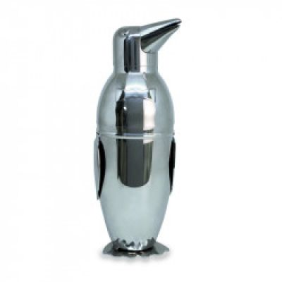 a silver cocktail shaker on a stand on a white background