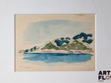 a picture of a watercolor painting of a beach