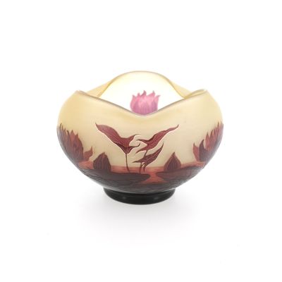 un bol en verre contenant une fleur, posé sur une surface blanche