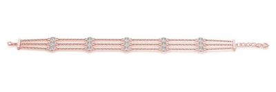 a rose gold bracelet with diamonds on a white background