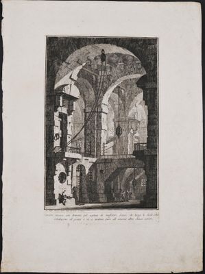 an old drawing of a building with a clock on the wall