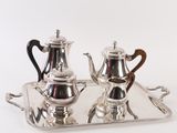 silver plated tea and coffee set on tray with handle