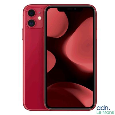 the red iphone 11 is shown on a white background
