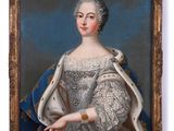 portrait of a lady in a white dress with a blue shawl