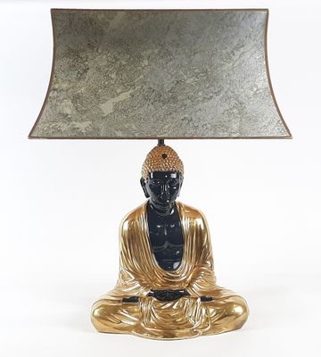 Importante lampe en céramique noir et or figurant unbouddha …