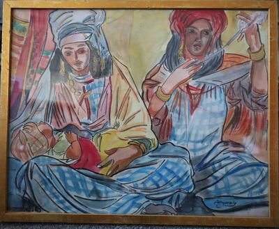 Gaston DELAPAREDE (1908-1955) Couple et bambin au souk