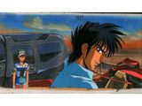 an image of a painting of a man and a woman in front of a car