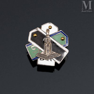 a picture of a pin with a clock tower on it