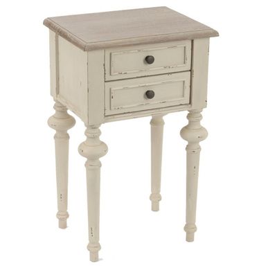 une table blanche avec deux tiroirs et un plateau en bois