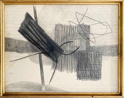 drawing of a black and white drawing of a chair and umbrella